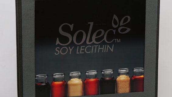 Black and grey product sample mailer box for Solec ingredients with a picture of ingredients on the front