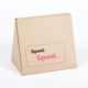 Cardboard triangle shaped custom box with black and pink lettering
