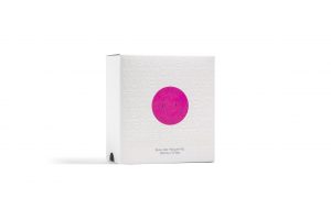 Custom folding carton for perfume with pink round logo in the middle