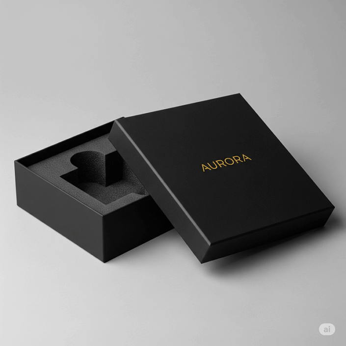 rigid setup box with foam insert and gold foil stamp